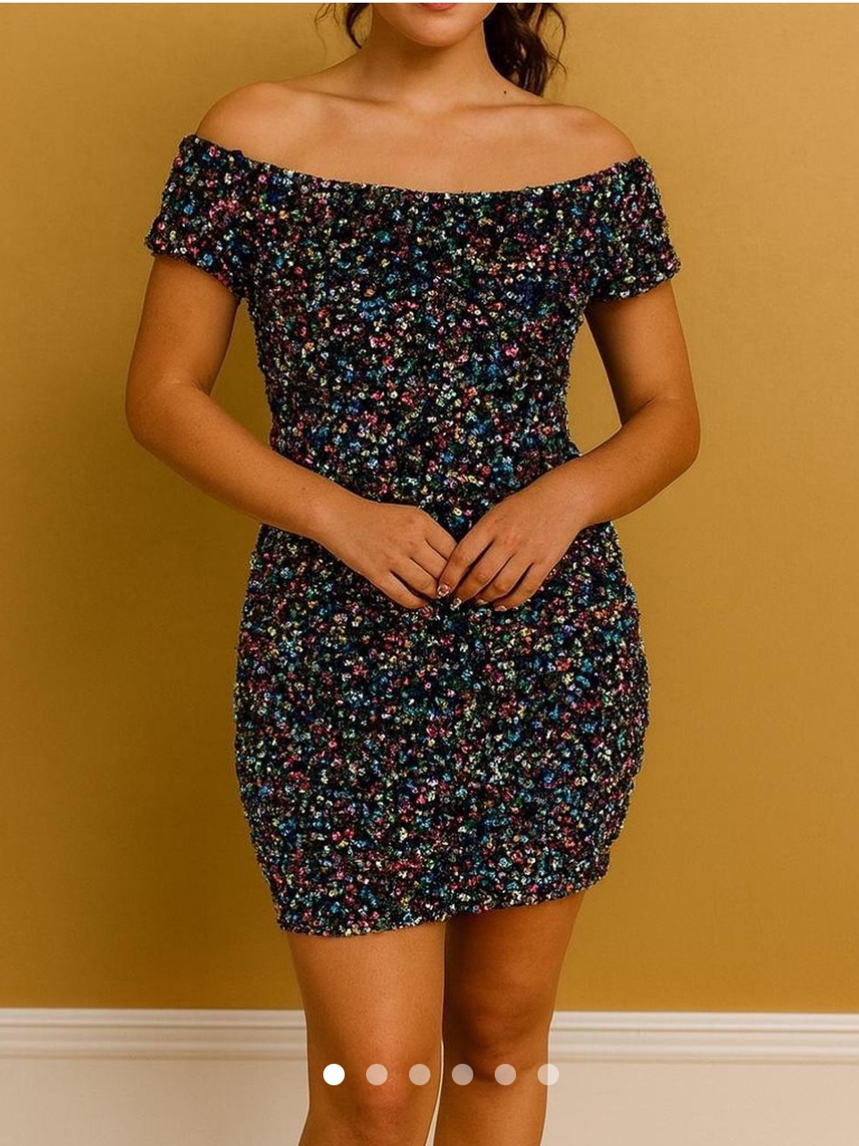 Gianni Bini Women’s Multicolor Sequin Off-Shoulder Party Dress